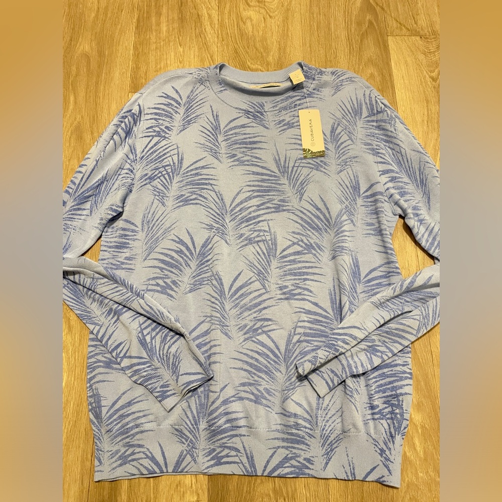 Cubavera PALM PRINT JACQUARD SWEATER sz large nwt
